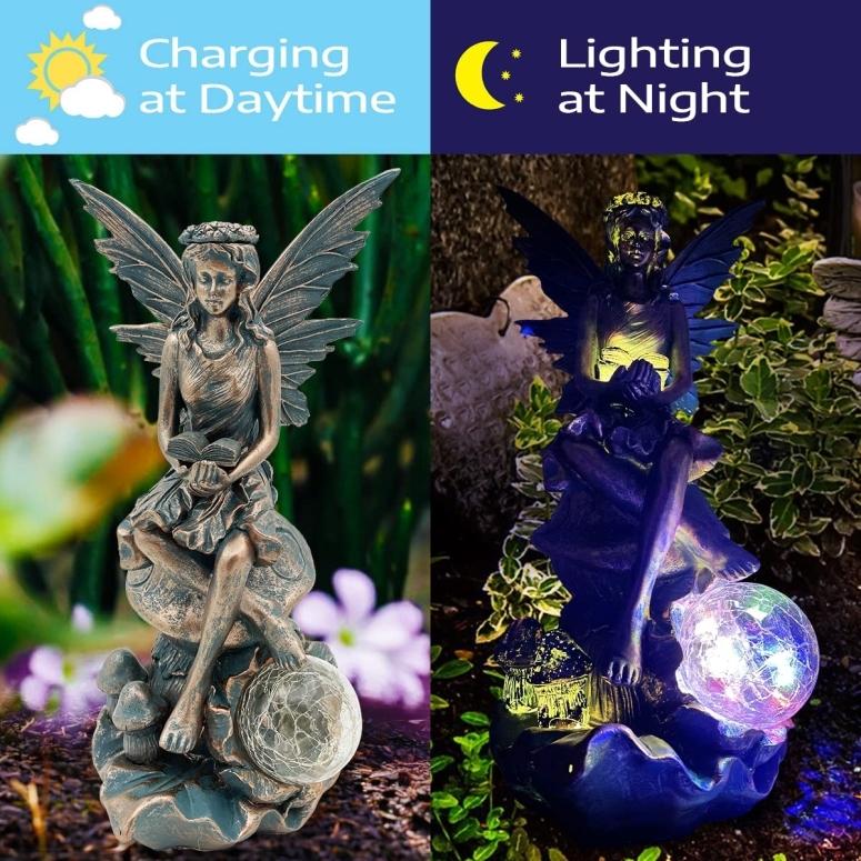 【爆売りセール開催中！】 LEDソーラーライト ソーラーパワー ガーデンライト MIBUNG Large Fairy Angel Garden Statue Outdoor with Solar Powered Lights， Resin Vintage Angel Sculptur