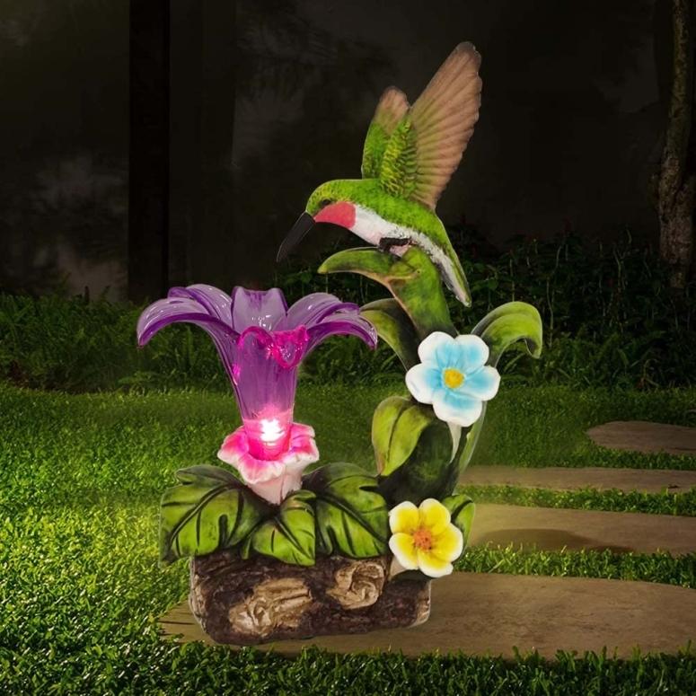 LEDソーラーライト ソーラーパワー ガーデンライト Resin Hummingbird Solar Light with Flower Garden Decorations