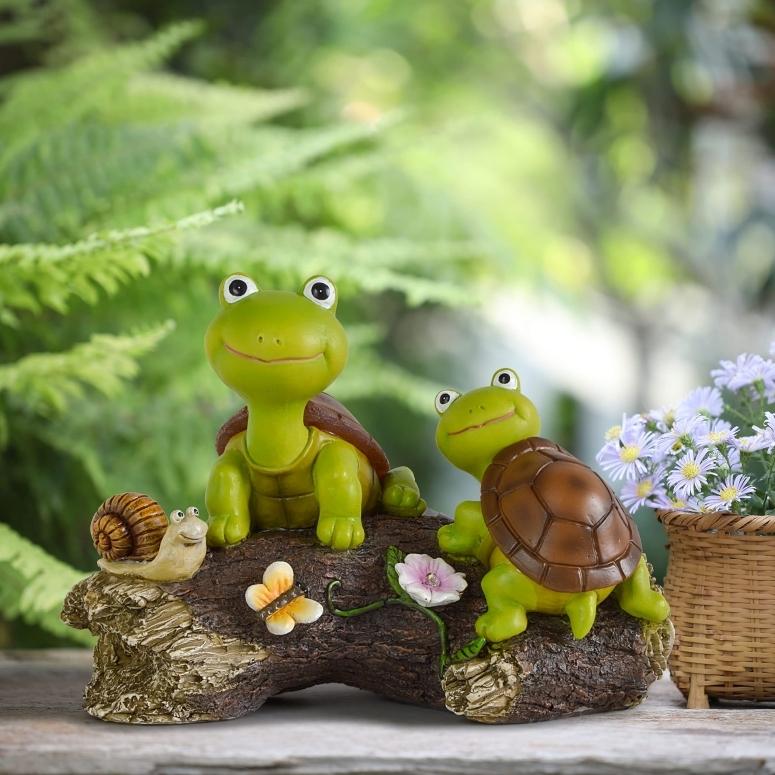 代引可 LEDソーラーライト ソーラーパワー ガーデンライト カエル Olekki Garden Decor Solar Turtle Statue - Cute Frog Face Turtles & Snail on Log Sculpture w