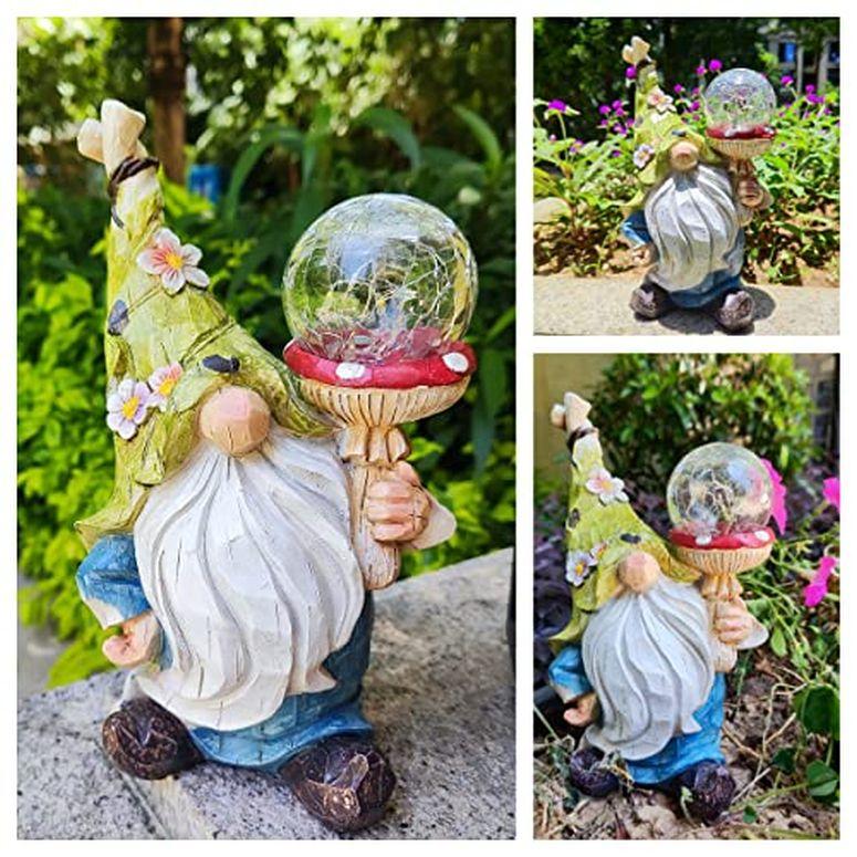 直販割引 ガーデンライトLEDソーラーライト ソーラーパワー Qukueoy Garden Gnomes Statues Outdoor Decor with Solar Lights， Animal Outside Garden Decorations for Ya