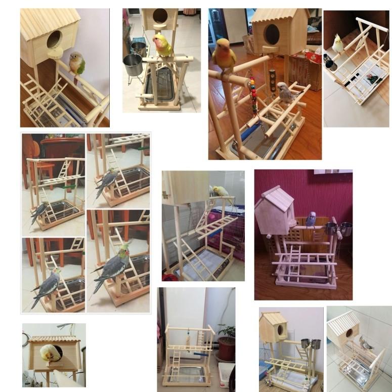 バードアスレチック オウム ヨウム スタンド QBLEEV Bird's Nest Play Stand Parrot Perch Playground Playgym Playstand Swing Bridges Tray Wood Climb Ladder｜mj-market｜06