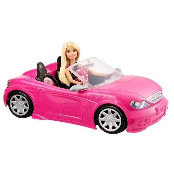 バービー Barbie コンバーチブル ＆ ドール パック/車 オープンカー ピンク ラメ キラキラ シートベルト ドレス シューズ サングラス