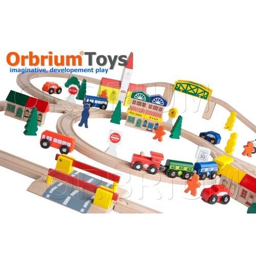 Orbrium Toys 100ピース 木製電車 木製レール トリプルループ/トーマス/バリオ/チャギントン/電車 車 飾り棚 ディスプレイフレーム マグネット