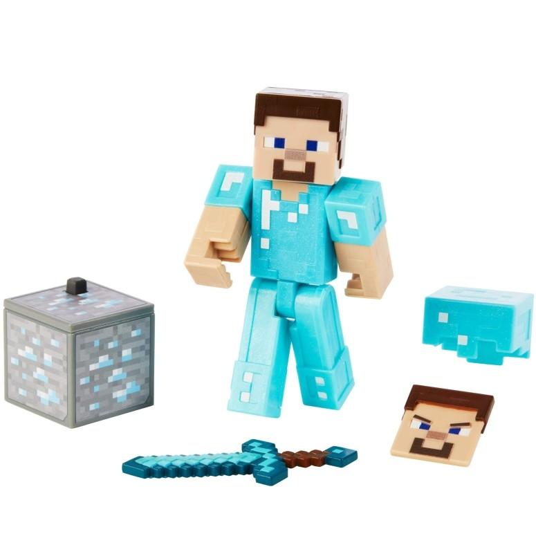 マイクラ おもちゃ スティーブ ダイヤモンドアーマー Minecraft Comic Maker Steve in Diamond Armor Action Figure， Multicolor
