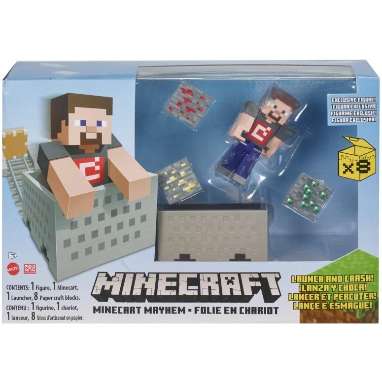 マイクラ おもちゃ スティーブ トロッコ メイヘム プレイセット Minecraft Minecart Mayhem Playset with Steve Character Figure, Launching Cart and Accessor｜mj-market｜06