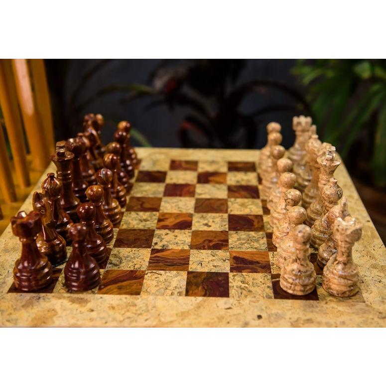 チェスセット Radicaln Handmade Red and Coral Full Marble Chess Board Game Set