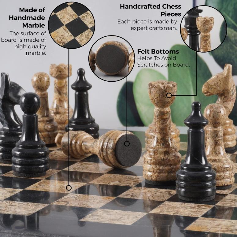 チェスセット RADICALn 15 Inches Large Handmade Black and Fossil Coral Weighted  Marble Full Chess Game Set Staunton Ambassador Gift Style To 小物 ゲーム、おもちゃ 