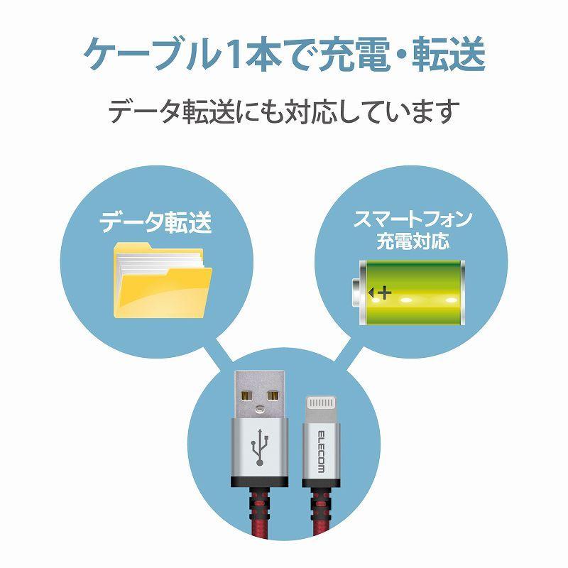 エレコム elecom ライトニングケーブル 1.2m 高耐久 断線に強い Lightning(オス)  USB-A(オス) RoHS指令準拠 レッド｜mj-v｜06