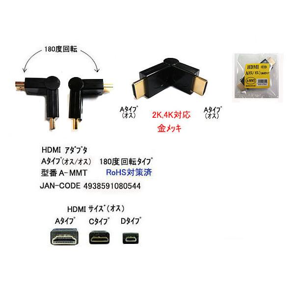 HDMI変換アダプタ(Aタイプ)180度可動式 [カモン A-MMT] - AVケーブル