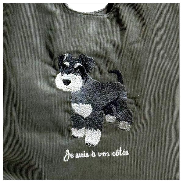 シュナウザー コーデュロイ刺繍トート わいい 犬の刺繍 ミニチュア