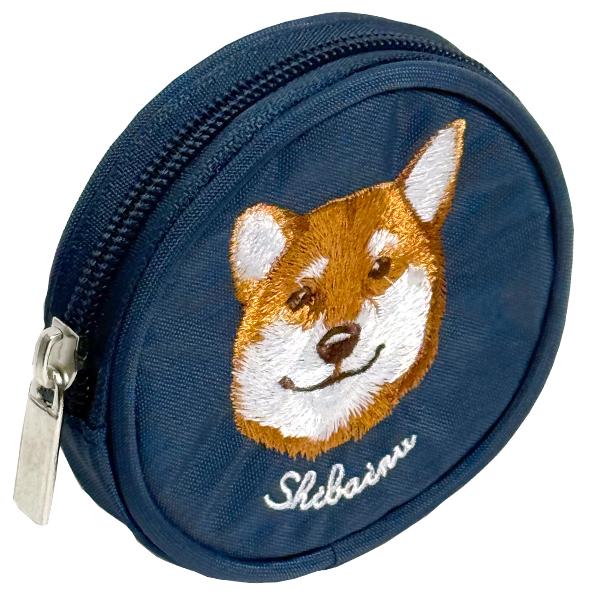 アニマル刺繍 丸ポーチ シバイヌ 柴犬 小物入れ 小銭入れ コインケース