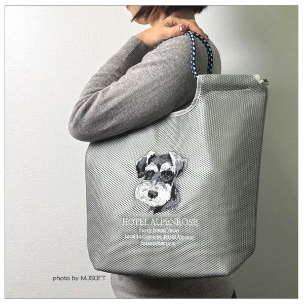 シュナウザーの刺繍がかわいい メッシュ コードトート 犬の刺繍