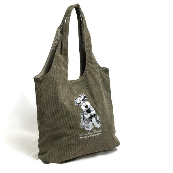 コーデュロイ刺繍トート シュナウザー (2026 FW) (カーキグレー