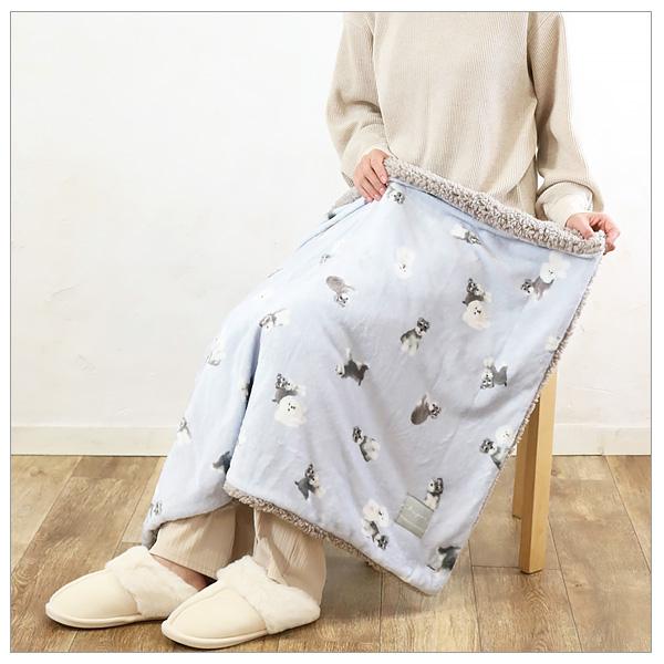 モチーフプリント3wayひざ掛け (シュナウザー x ビション・フリーゼ) (26FW) フランネル 冬の ギフト プレゼントに あったかい 暖かい ポンチョにも ボレロにも |  | 01