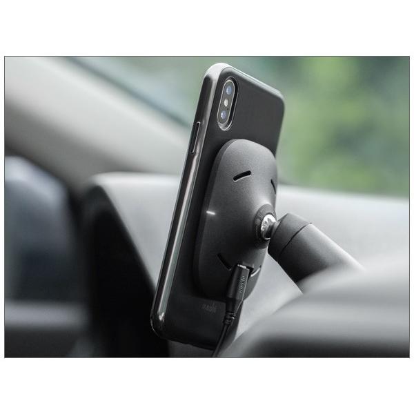 iPhoneケース用 ワイヤレス充電対応 マグネット式カーマウント ハンズフリー moshi 磁石 ブラック moshi SnapTo Car