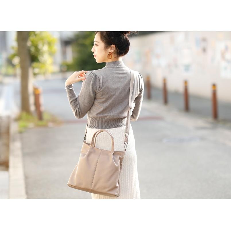 新品 LaCloset 本革 ショルダーバッグ グレージュ 綺麗め 2way