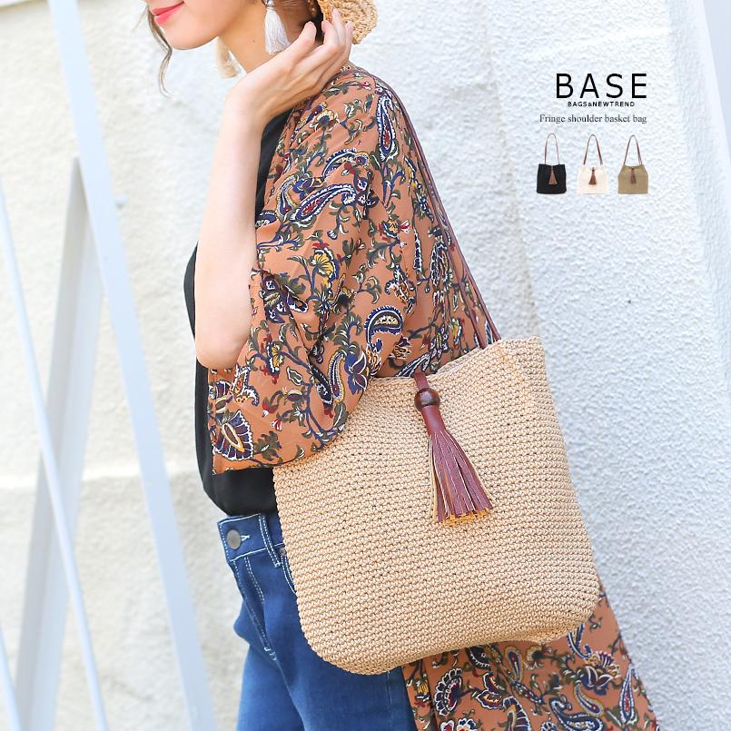 Base ベース 公式 かごバッグ トートバッグ かごバッグ フリンジ タッセル レディース カゴバッグ かわいい ナチュラル 大人可愛い お出かけ 春 夏 軽量 United Base ヤフーショッピング店 通販 Yahoo ショッピング