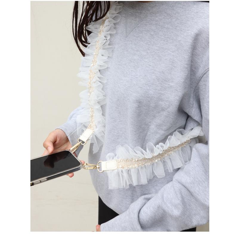 BASE ベース 公式 スマホショルダー ストラップ フリル チュール