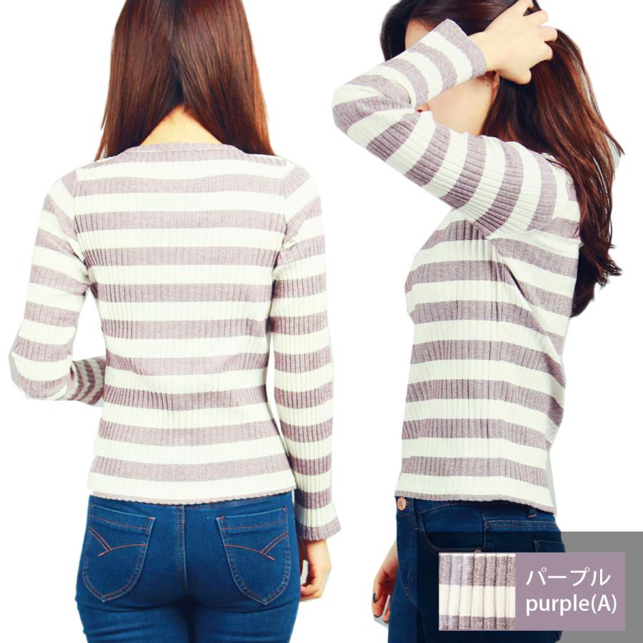 綿 リブ編みボーダー カットソー ボーダー 着回しアイテム 肌触りの良い 綿×ポリ 春 秋 冬 レディース インナー 春物 春 |  | 01