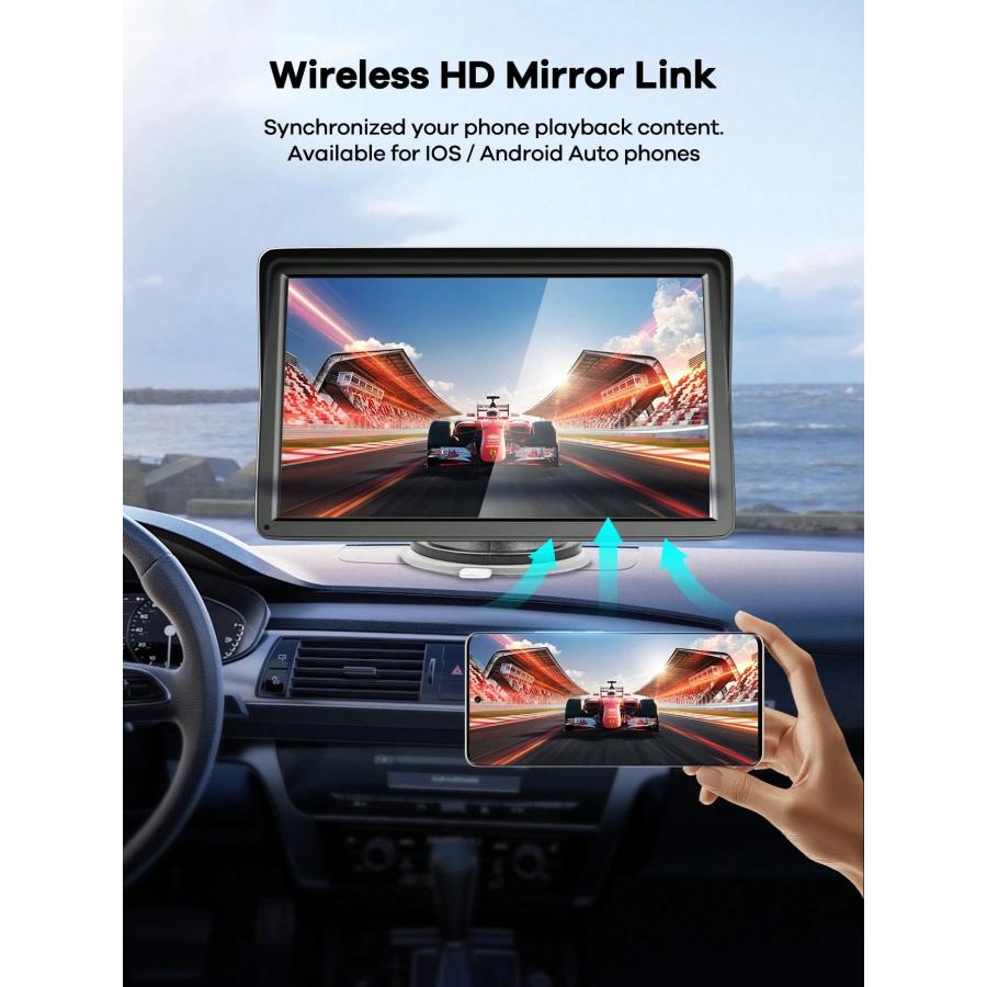 7インチ汎用車載ディスプレイモニター ワイヤレス CarPlay & Android