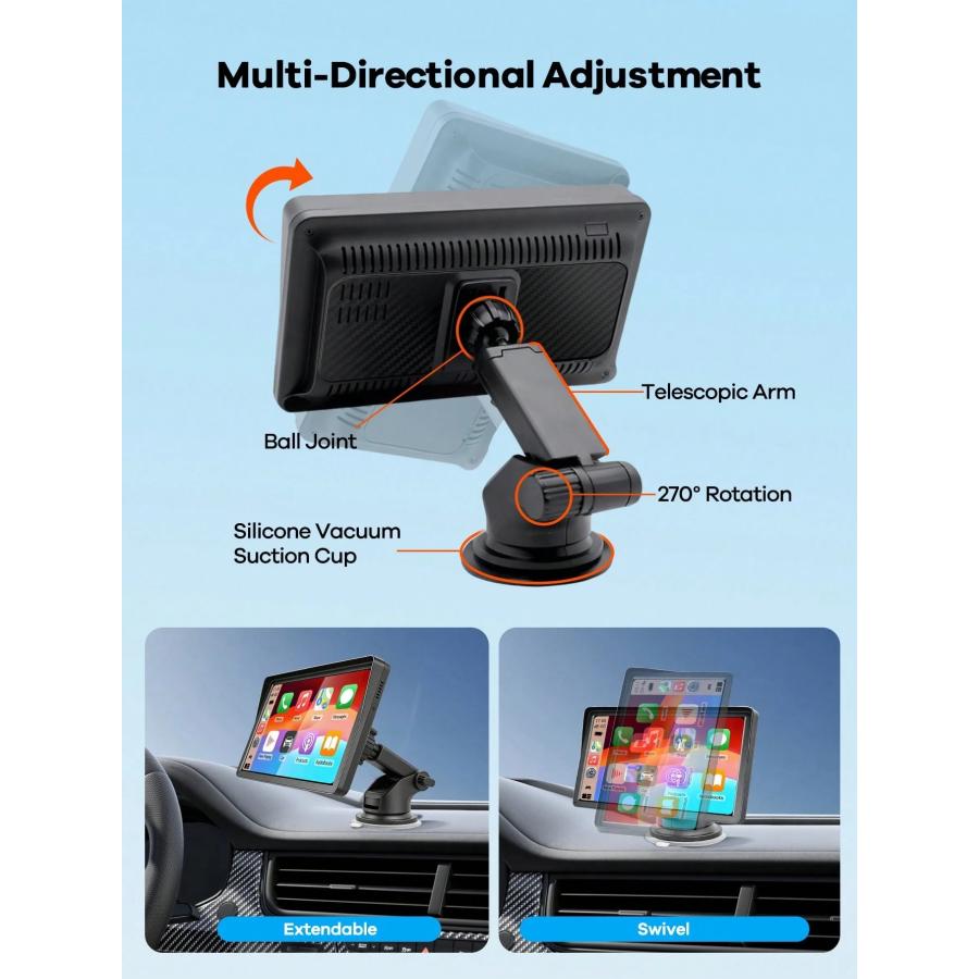 7インチ汎用車載ディスプレイモニター ワイヤレス CarPlay & Android