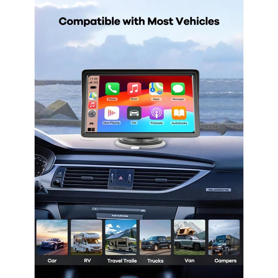 7インチ汎用車載ディスプレイモニター ワイヤレス CarPlay & Android