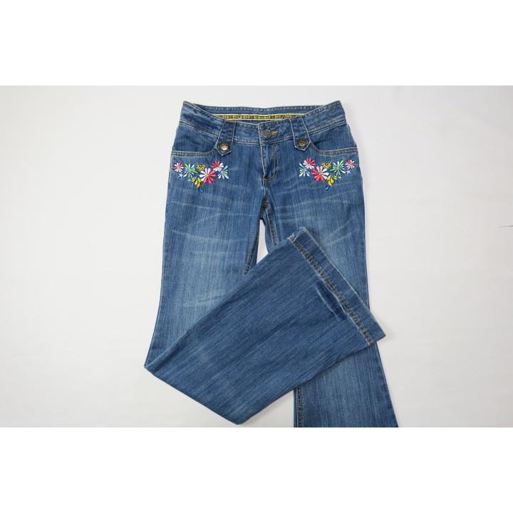 ROXY（ロキシー） デニム サーフワイドフレアデニム 花柄刺繍デニム