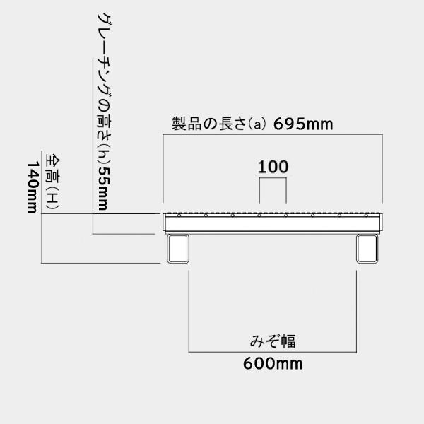 グレーチング　溝幅600mm用　かさ上げ　LSハイテン　溝蓋　細目　自由勾配側溝用　適用荷重　T25　ノンスリップ