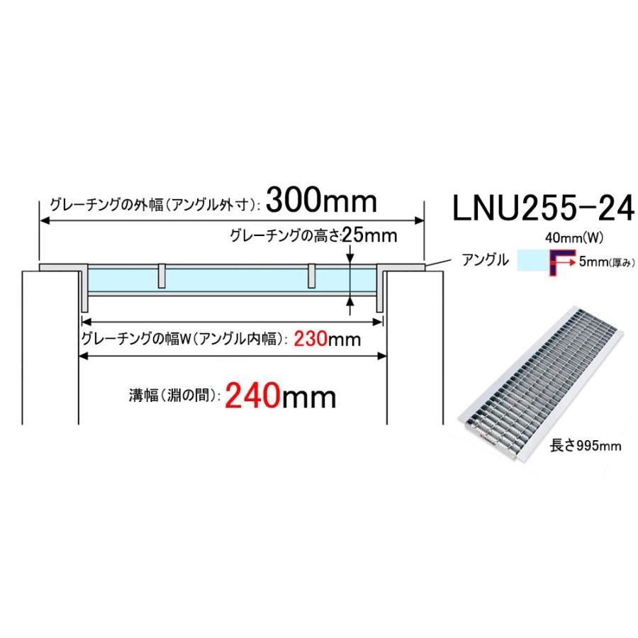 グレーチング 溝蓋 溝幅240 長さ995 5枚 乗用車用 2T