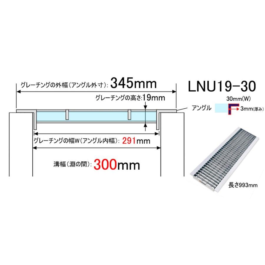 グレーチング蓋 U字溝 溝蓋 溝幅300mm用 291×993×19mm 歩道用 普通目 ノンスリップ LSハイテン LNWU19-30 【個人宅配送不可】 | マキテック | 01