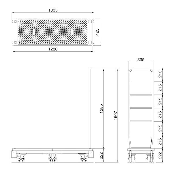 台車　片袖タイプ　6輪台車　搬入　バランスカート　中間棚　運搬　六輪カート　MJC-6-1　大型　重量　耐荷重300KG