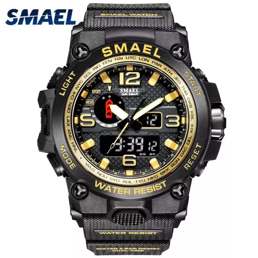 新しい到着 Smael男性軍事腕時計50メートル防水腕時計LEDクォーツ時計男性relogios masculinoデジタルスポーツ腕時計メンズ スマートウォッチ本体