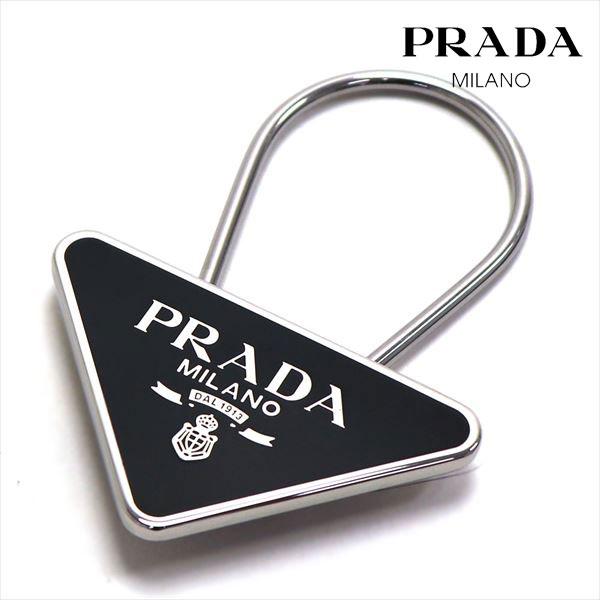 PRADA キーリング 黒 メタル製 Brandol / PRADA プラダ キーリング レザー スクエアロゴ