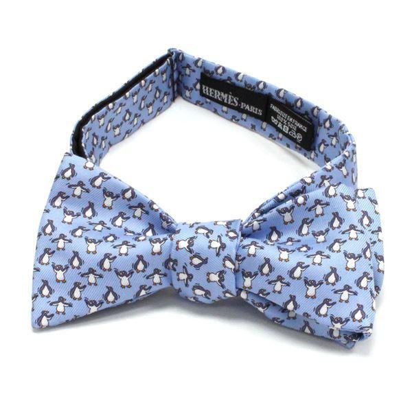 エルメス 蝶ネクタイ メンズ HERMES tie シルク 100% ブルー 845988T