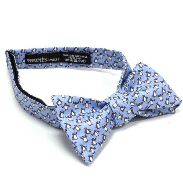 エルメス 蝶ネクタイ メンズ HERMES tie シルク 100% ブルー 845988T