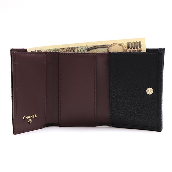 【新品】CHANEL シャネル　三つ折　コンパクト財布 シャネル CHANEL 3つ折り財布 キャビアスキン MINI WALLET CHANEL