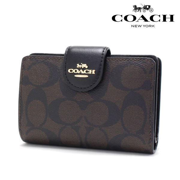 コーチ 二つ折り財布 レディース COACH Wallet シグネチャー ミディアム コーナー ジップ ウォレット ブラウン ブラック C0082 IMAA8 | COACH
