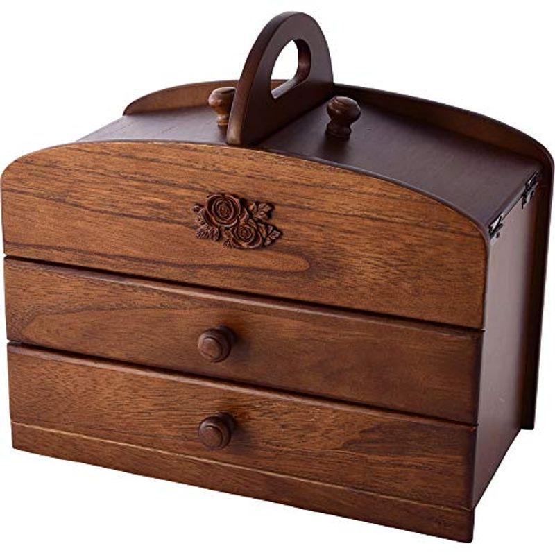 人気特価 木製 ソーイングボックス 裁縫箱 裁縫道具箱 日本製 3段 引き出し 裁縫