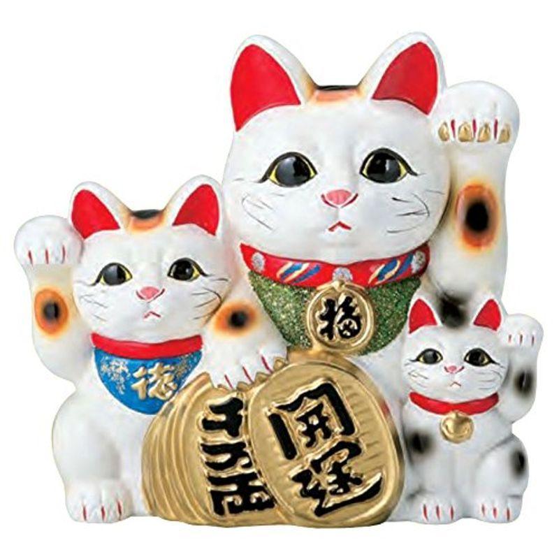 【完売】  招き猫 招き猫 常滑焼 国産 白三匹 765-17-904 10号 その他インテリア雑貨、小物