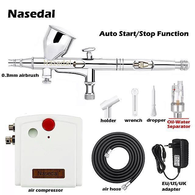 無料配達 Nasedal ケーキ アート ネイル スプレーガン ブラシ エア コンプレッサー自動停止機能 ブラシ エア アクション デュアル 9cc 左官道具