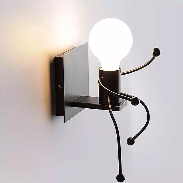 鉄 Led 壁 ランプ アメリカ の創造的な 壁 ライト メタル漫画ロボット 燭台 ウォール ライト 寝室 子供 ルームの 照明 器具 希少 黒入荷