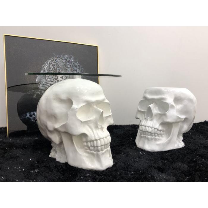 送料無料 アウトレット ドクロ テーブルセット サイドテーブル スツール 男前インテリア 未使用 スカル どくろ 白 ホワイト Opm Gov Gy