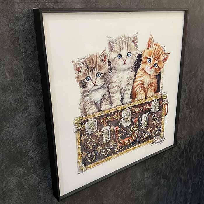 送料無料 クリスタルアートパネル オマージュアートパネル 猫 子猫