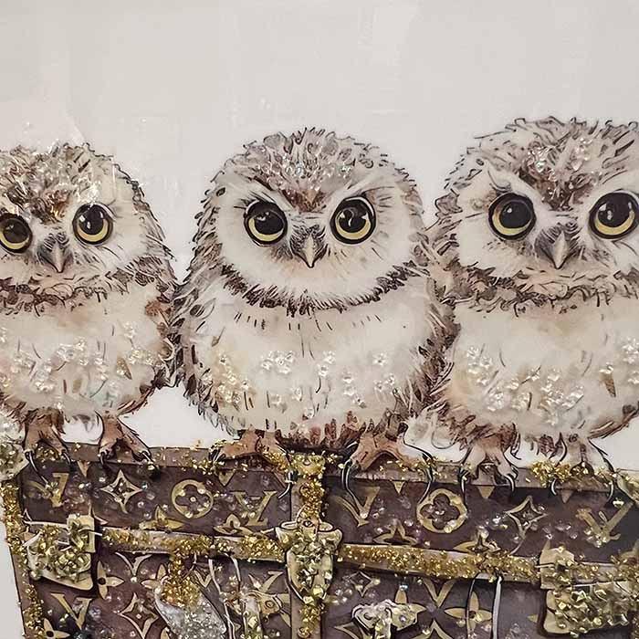 送料無料 クリスタルアートパネル オマージュアートパネル フクロウ 梟