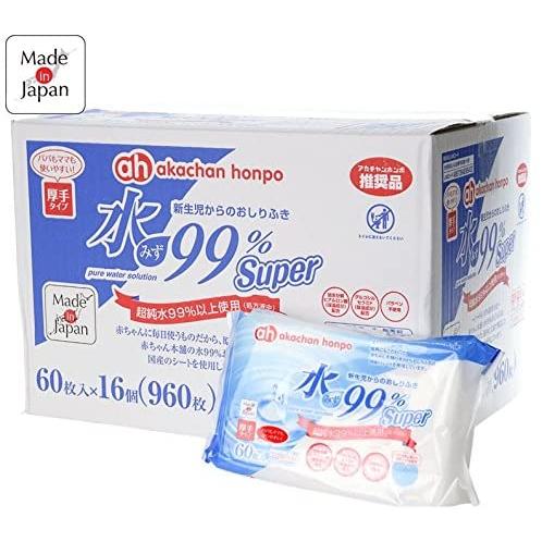 アカチャンホンポ 赤ちゃん本舗 水99％ Super 新生児からのおしりふき 厚手おしりふき 60枚×16個 の商品画像