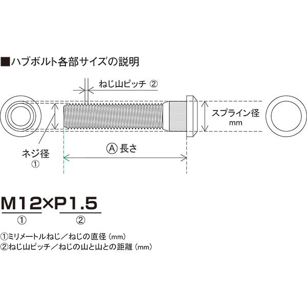 KYO-EI ハブボルト M12×P1.5 長さ 54mm スプライン径 13.0mm 10本