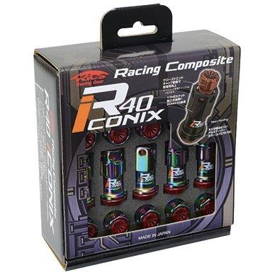 KYO-EI KicS Racing Composite R40 iCONIX ロックナット ネオクローム/キャップ付き レッド 樹脂製 20個 M12 x P1.5