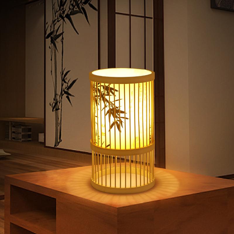 テーブルライト 卓上ライト 中式茶室竹編みスタンド  照明 照明器具