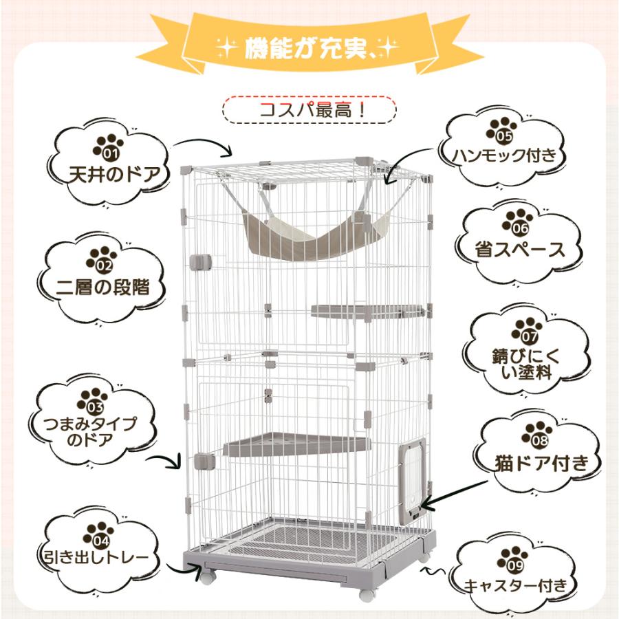 猫 掃除しやすいトレーケージ キャットケージ 2段 多頭飼い 猫 掃除しやすいトレーケージ キャットケージ 2段 多頭飼い