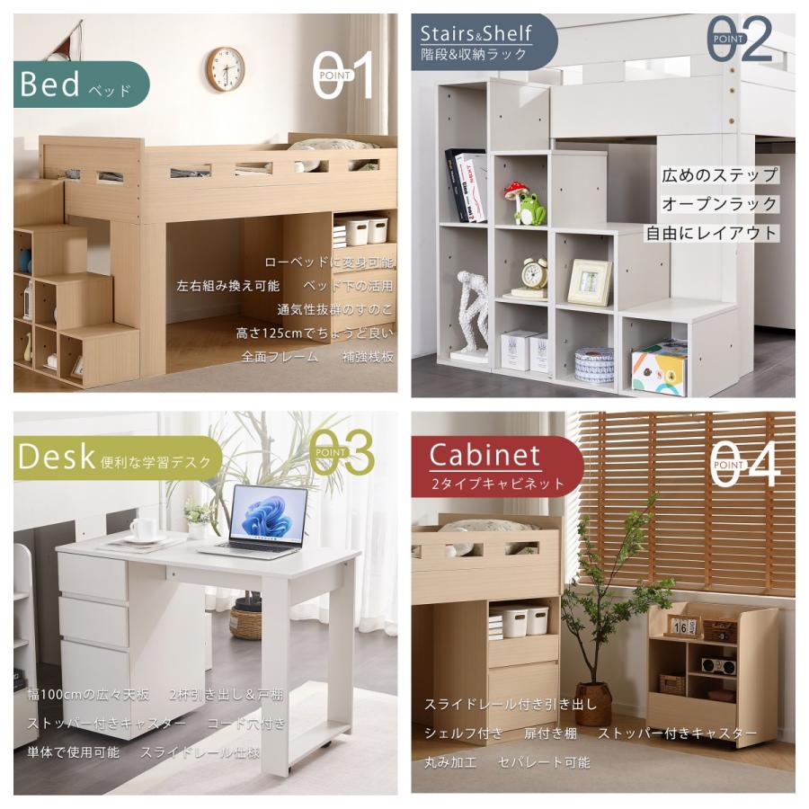 4梱包】システムベッド ロフトベッド 階段付き S 木製 シングル